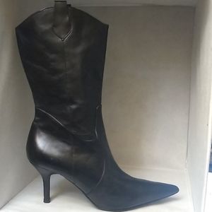 STEVE MADDEN Confess Black Leather Heel Boots